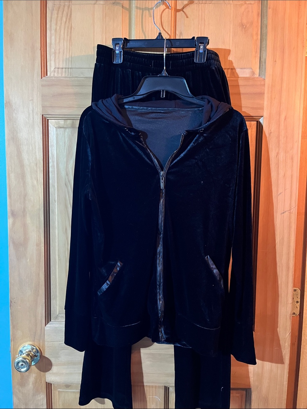Black Velour Zip-Up Hoodie Jacket for Women